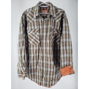 Panhandle Rough Stock‎ Western Size Large Plaid w/ Snap Button Accent Flip Cuffs